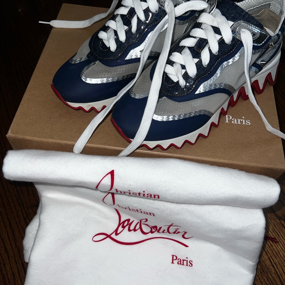 Christian Louboutin Blue and White Sharkina Sneakers